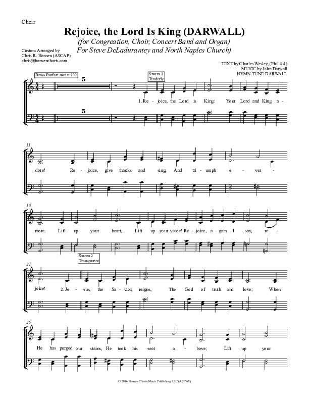 Rejoice The Lord Is King Choir Sheet (Chris Hansen)