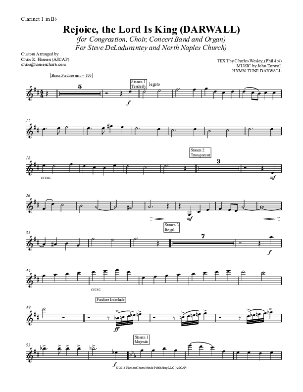 Rejoice The Lord Is King Clarinet 1/2 (Chris Hansen)