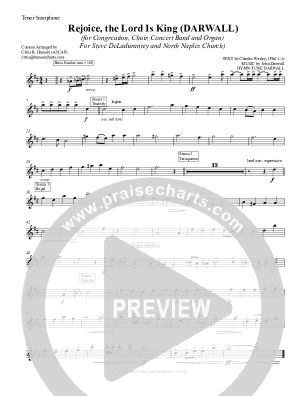 Rejoice The Lord Is King Tenor Sax 2 (Chris Hansen)
