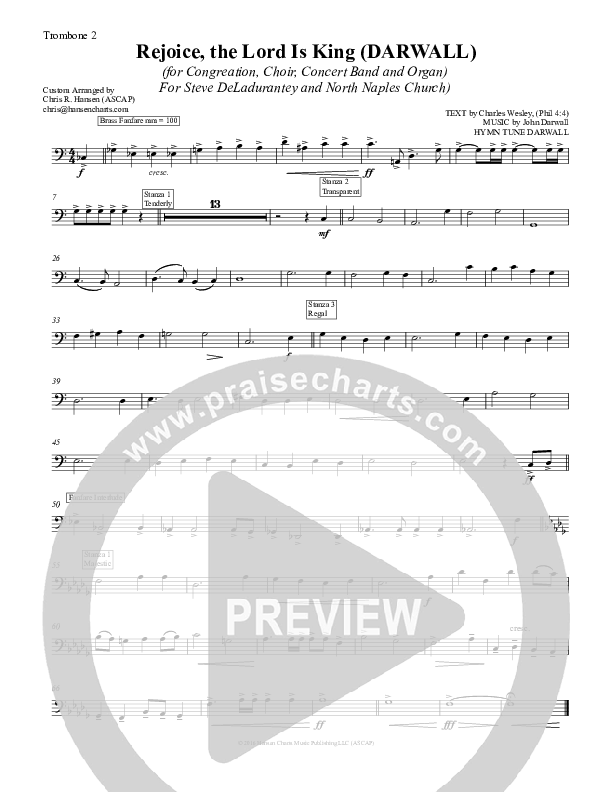Rejoice The Lord Is King Trombone 2 (Chris Hansen)