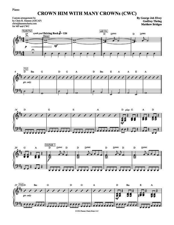 Crown Him With Many Crowns Piano Sheet (Chris Hansen)