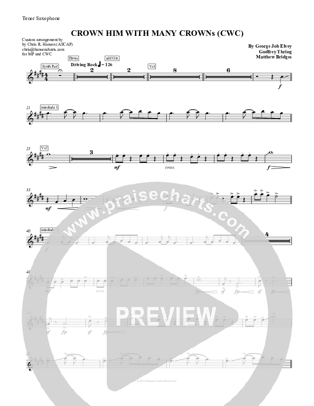 Crown Him With Many Crowns Tenor Sax 2 (Chris Hansen)