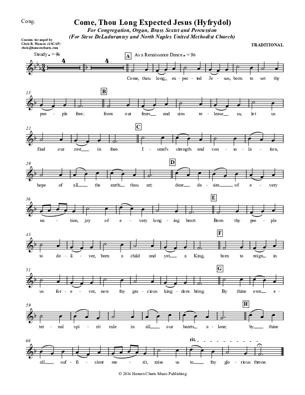 Come Thou Long Expected Jesus Lead Sheet (Chris Hansen)
