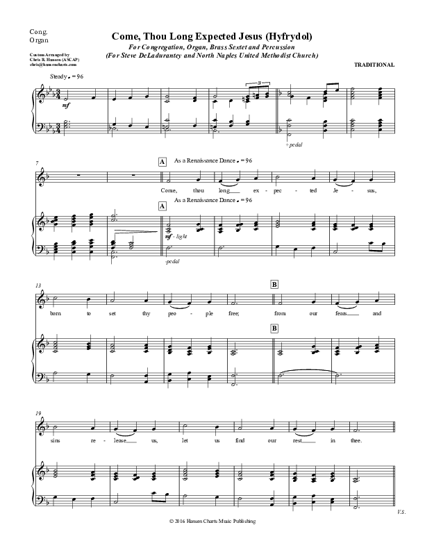 Come Thou Long Expected Jesus Piano/Vocal (Chris Hansen)