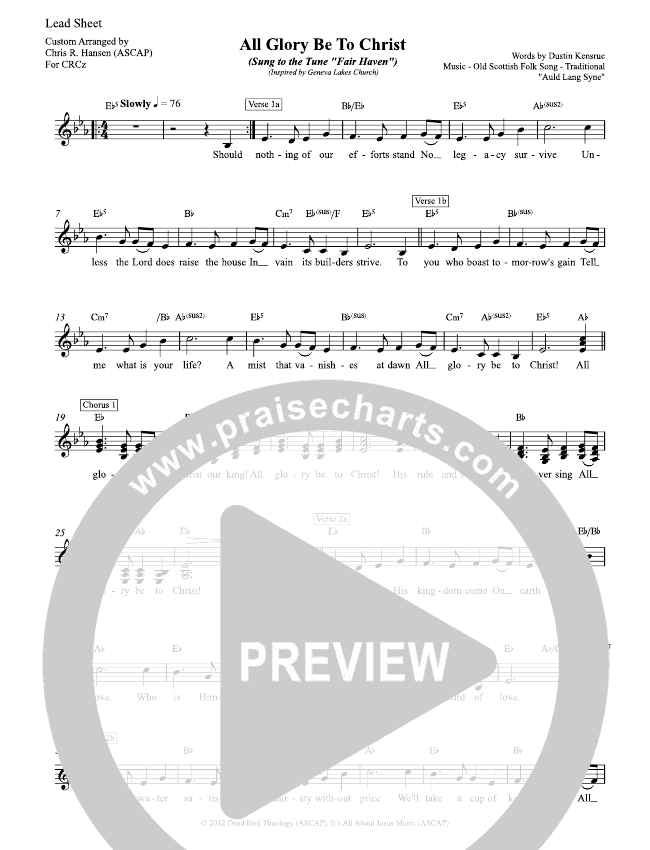 All Glory Be To Christ Sheet Music (Chris Hansen) - PraiseCharts