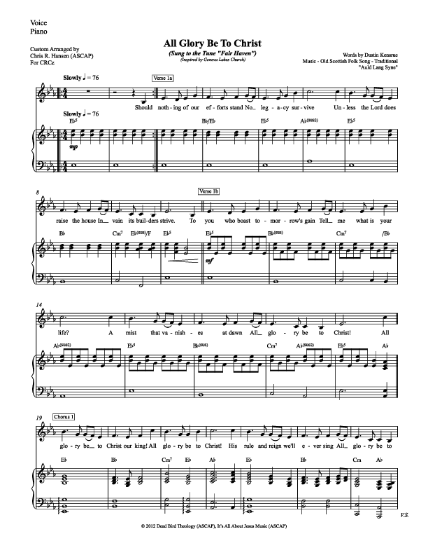 All Glory Be To Christ Piano/Vocal (Chris Hansen)