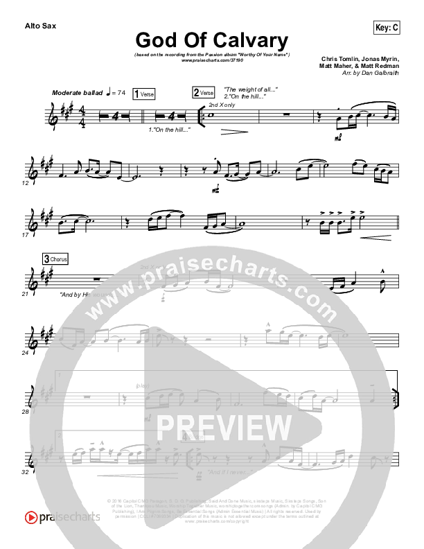God Of Calvary Alto Sax (Passion / Chris Tomlin)