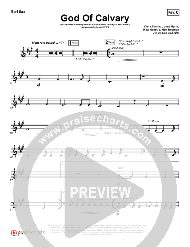 God Of Calvary Bari Sax (Passion / Chris Tomlin)