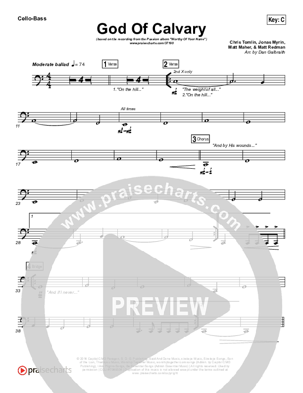 God Of Calvary Cello/Bass (Passion / Chris Tomlin)