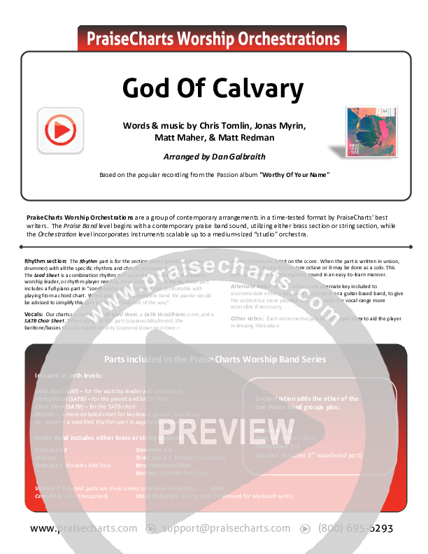 God Of Calvary Cover Sheet (Passion / Chris Tomlin)