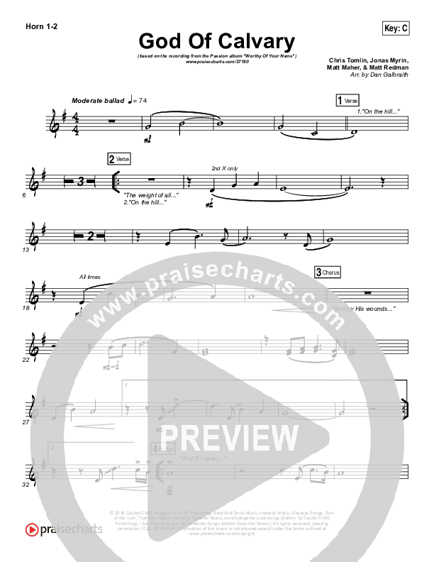 God Of Calvary French Horn 1/2 (Passion / Chris Tomlin)