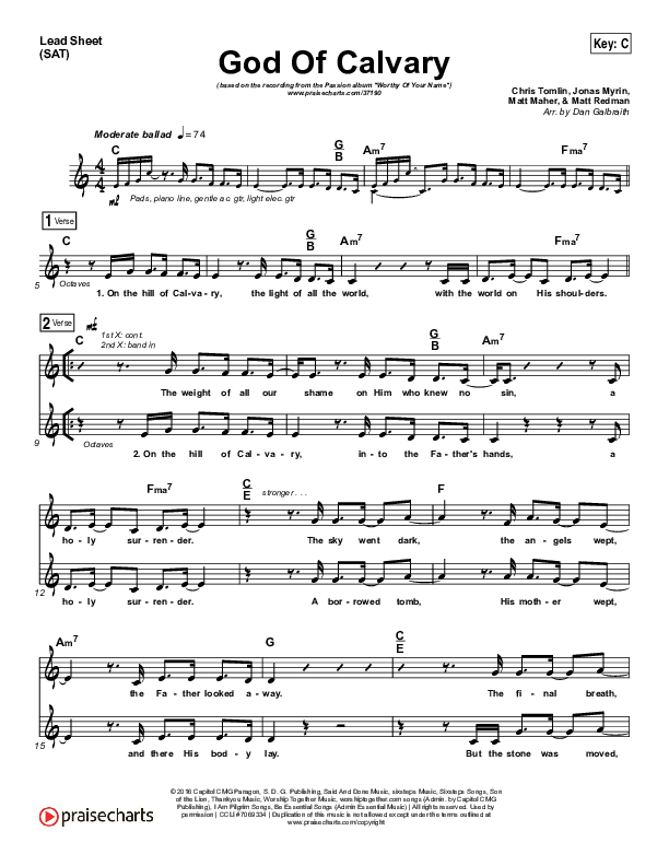 God Of Calvary Lead Sheet (SAT) (Passion / Chris Tomlin)
