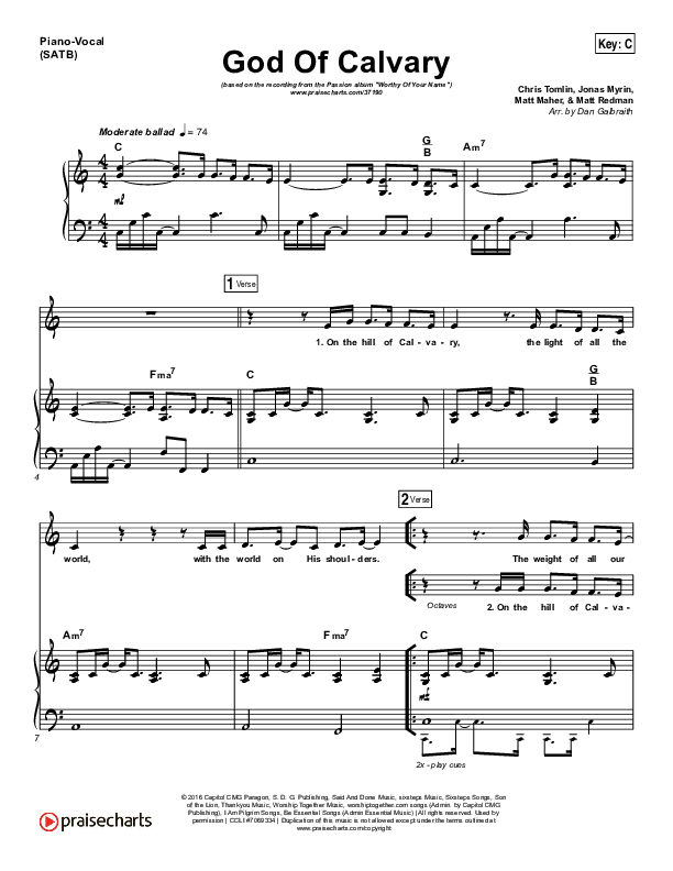 God Of Calvary Piano/Vocal (SATB) (Passion / Chris Tomlin)