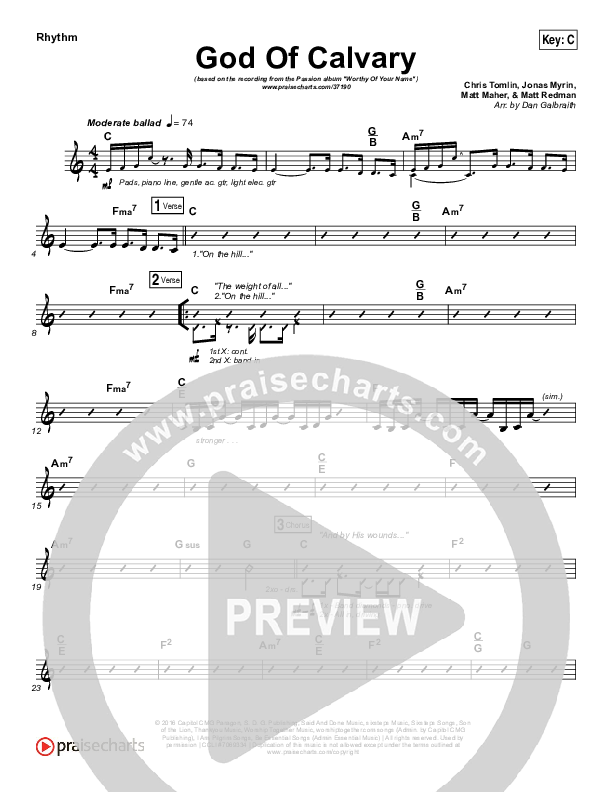 God Of Calvary Rhythm Chart (Passion / Chris Tomlin)