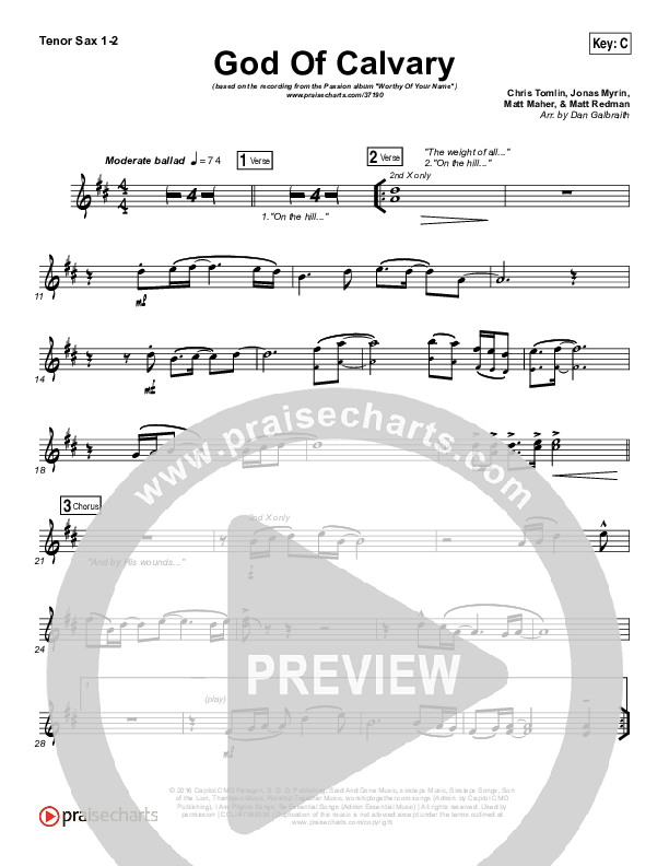 God Of Calvary Tenor Sax 1/2 (Passion / Chris Tomlin)
