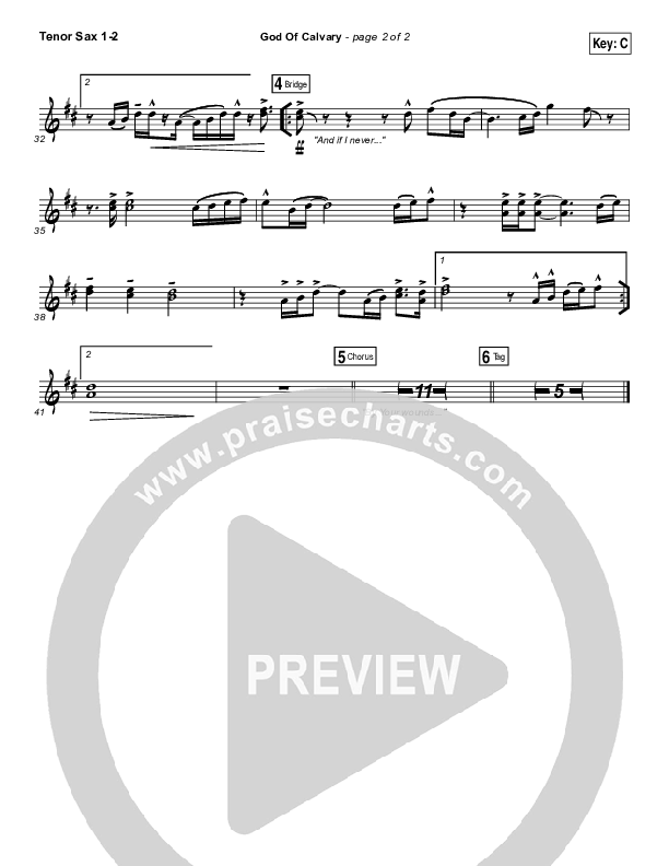 God Of Calvary Tenor Sax 1/2 (Passion / Chris Tomlin)