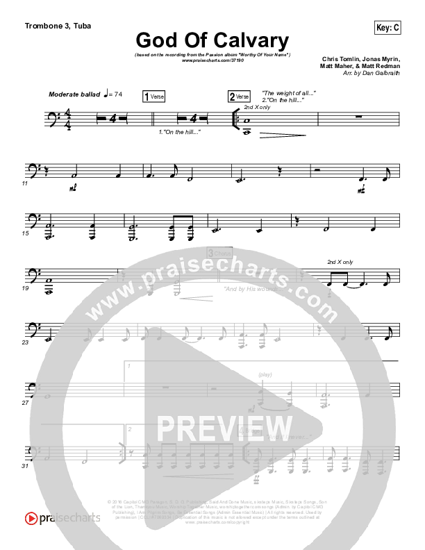 God Of Calvary Trombone 3/Tuba (Passion / Chris Tomlin)