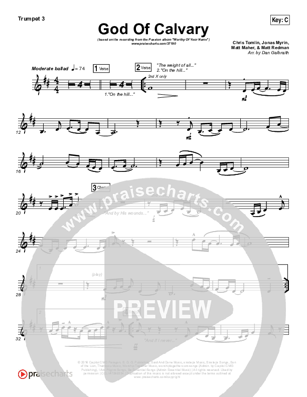 God Of Calvary Trumpet 3 (Passion / Chris Tomlin)