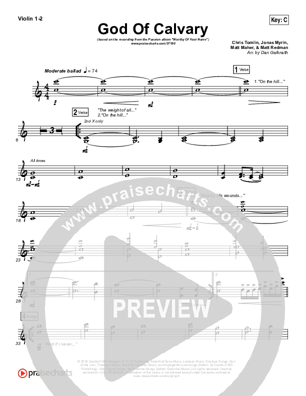 God Of Calvary Violin 1/2 (Passion / Chris Tomlin)