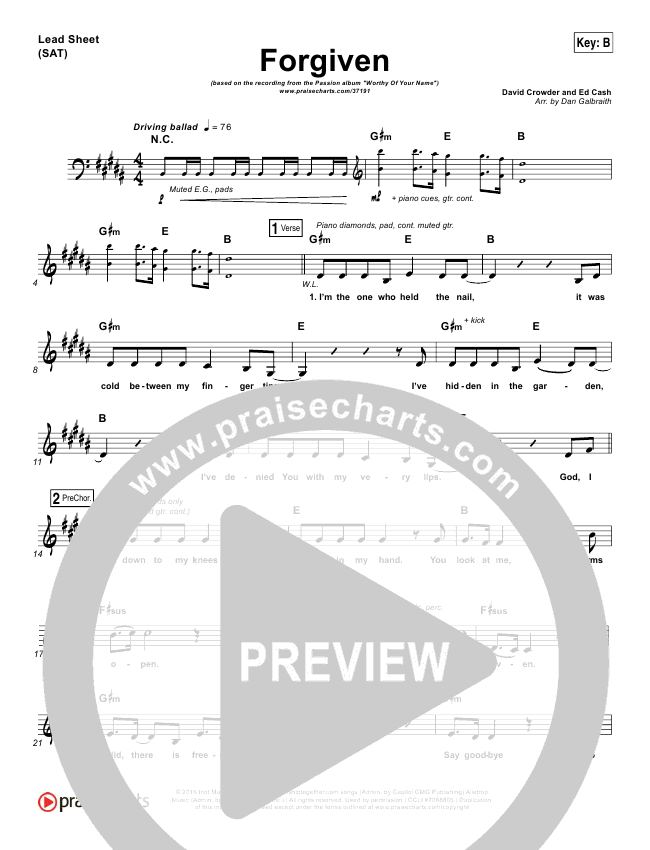 Forgiven Sheet Music Pdf Passion David Crowder Praisecharts