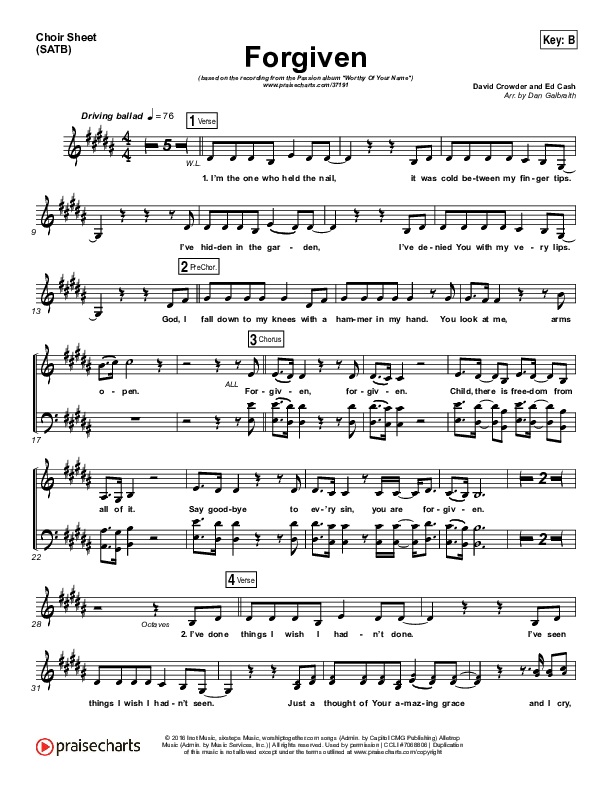 Forgiven Choir Sheet (SATB) (Passion / David Crowder)