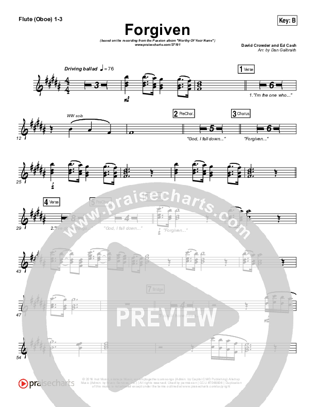 Forgiven Flute/Oboe 1/2/3 (Passion / David Crowder)
