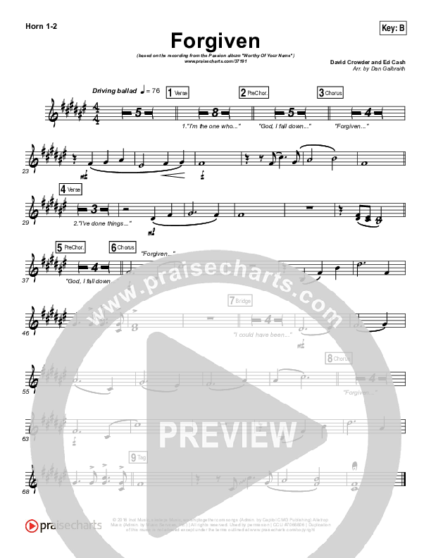 Forgiven French Horn 1/2 (Passion / David Crowder)