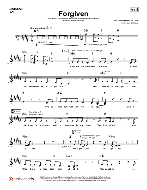 Forgiven Lead Sheet (SAT) (Passion / David Crowder)