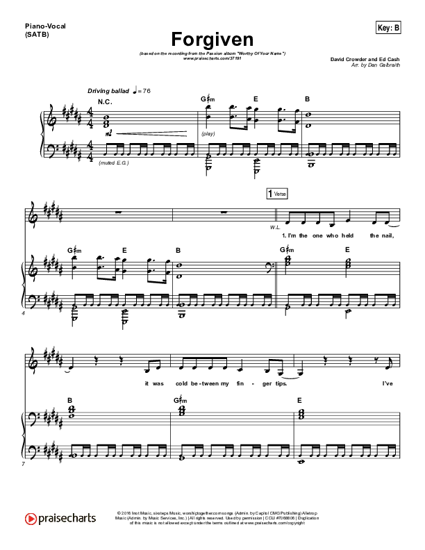 Forgiven Piano/Vocal (SATB) (Passion / David Crowder)