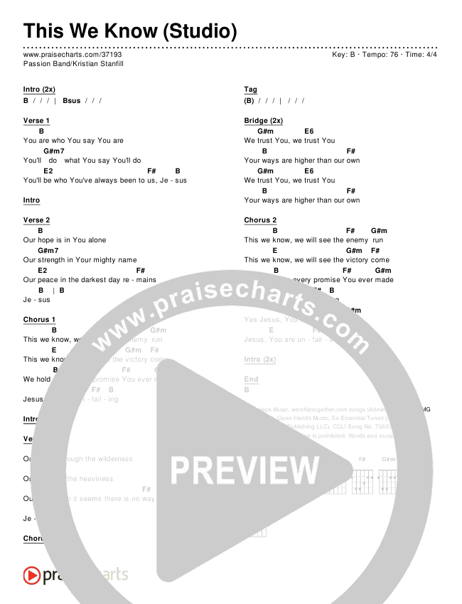 This We Know (Studio) Chords & Lyrics (Passion / Kristian Stanfill)