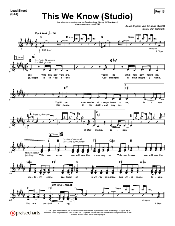 This We Know (Studio) Lead (SAT) (Passion / Kristian Stanfill)