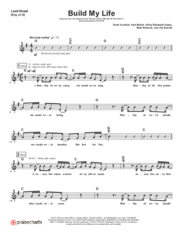 Build My Life Lead Sheet (Melody) (Passion / Brett Younker)