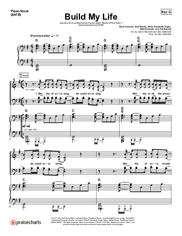 Build My Life Piano/Vocal (SATB) (Passion / Brett Younker)