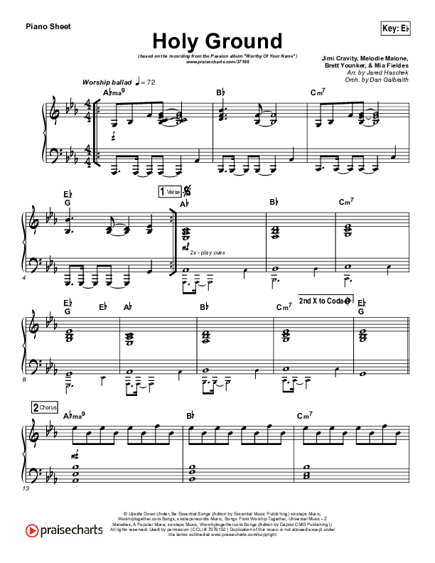 Holy Ground Piano Sheet (Passion / Melodie Malone)