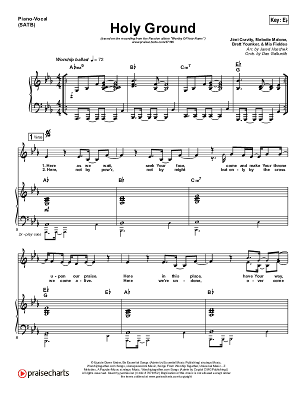 Holy Ground Piano/Vocal (SATB) (Passion / Melodie Malone)