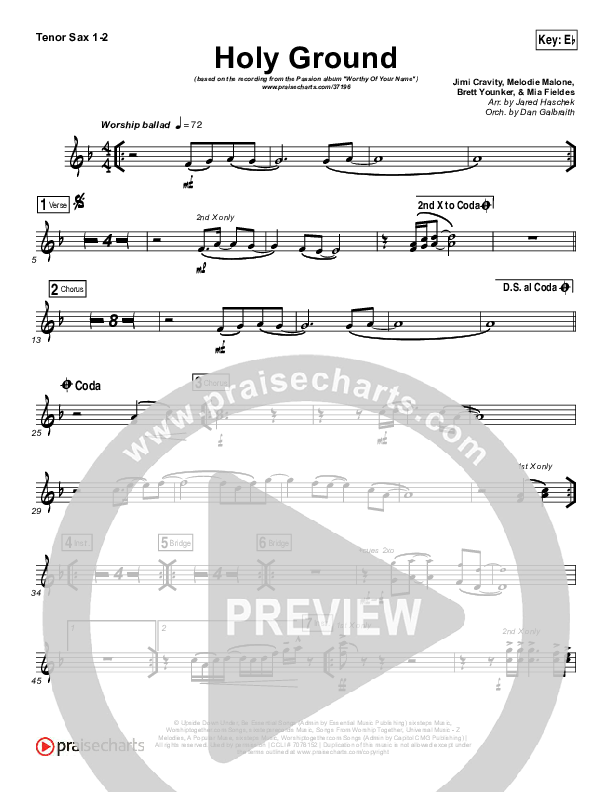 Holy Ground Tenor Sax 1/2 (Passion / Melodie Malone)