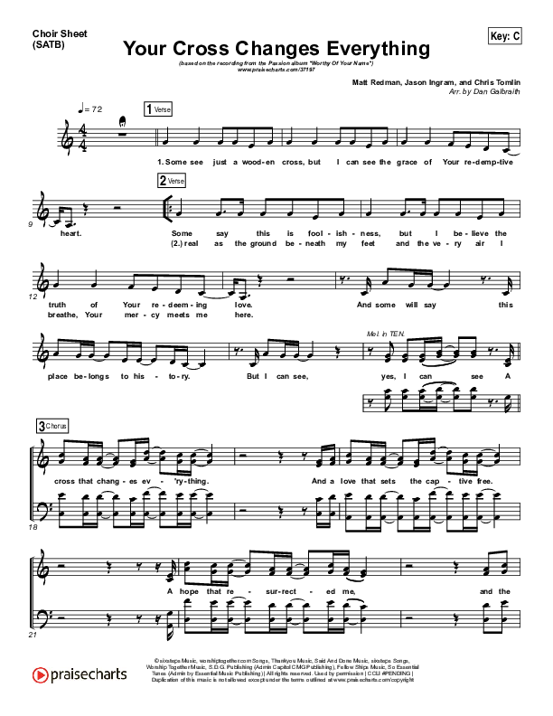 Your Cross Changes Everything Choir Sheet (SATB) (Passion / Matt Redman)