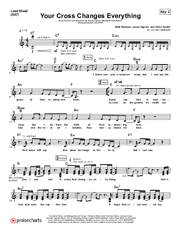 Your Cross Changes Everything Lead Sheet (SAT) (Passion / Matt Redman)