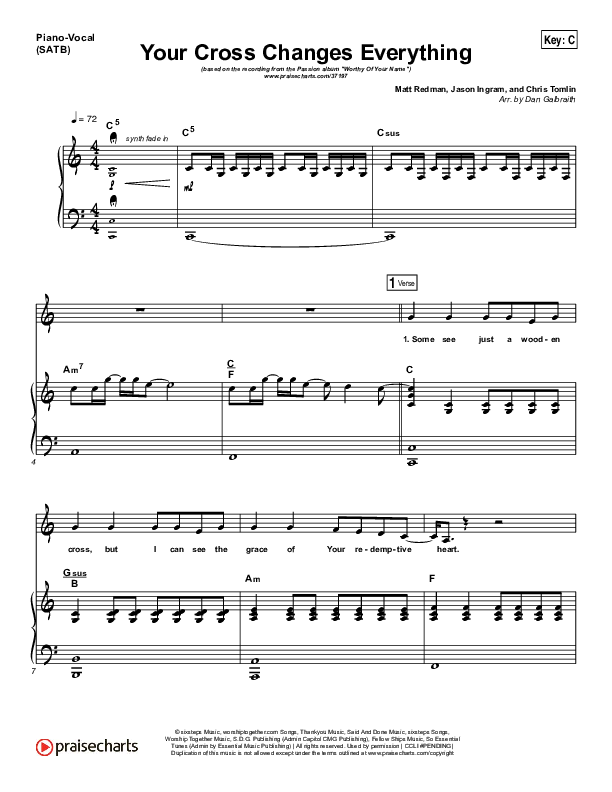 Your Cross Changes Everything Piano/Vocal (SATB) (Passion / Matt Redman)