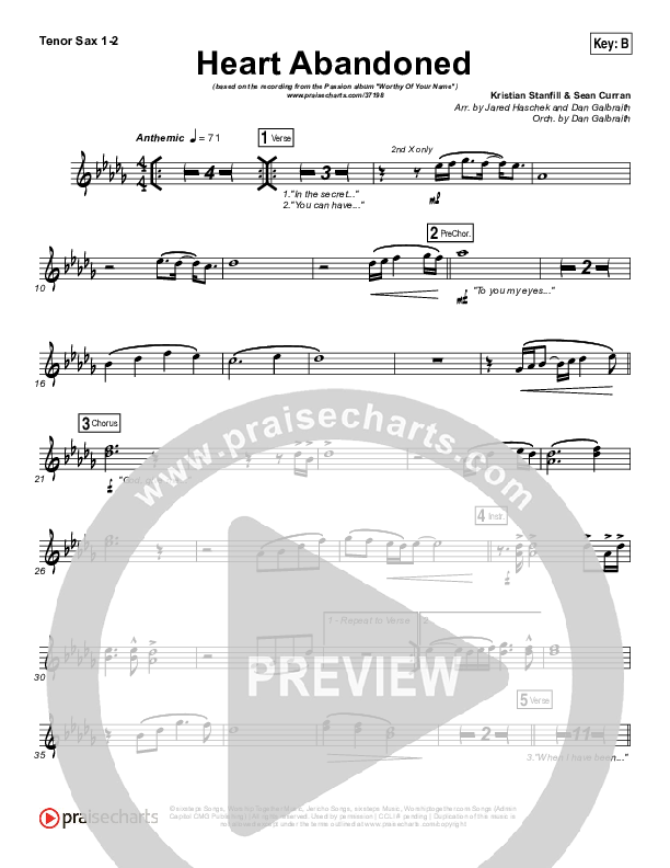 Heart Abandoned Tenor Sax 1/2 (Passion / Kristian Stanfill)