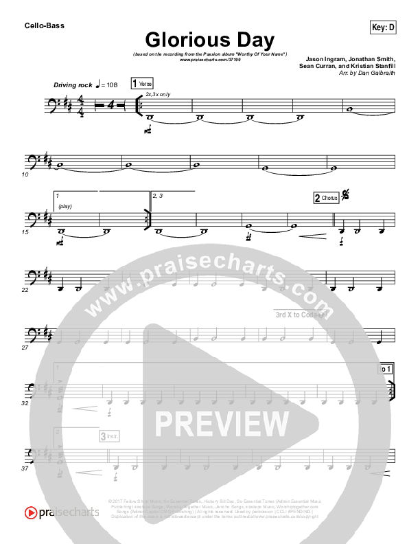 Glorious Day Cello/Bass (Passion / Kristian Stanfill)