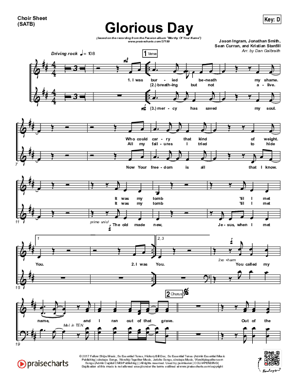 Glorious Day Choir Sheet (SATB) (Passion / Kristian Stanfill)