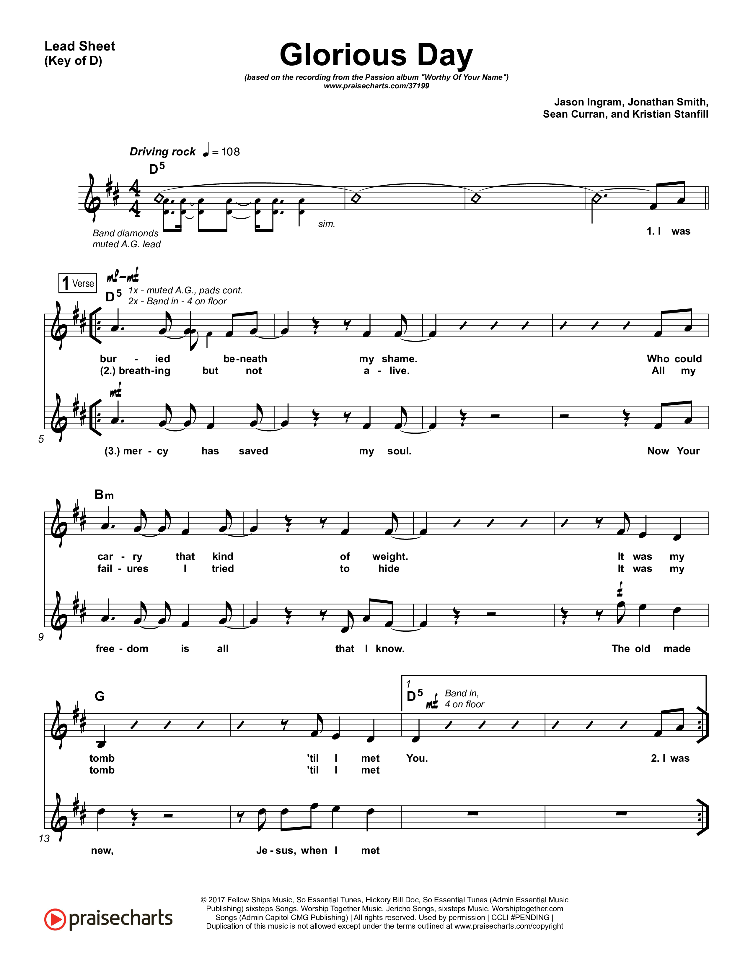 Glorious Day Lead Sheet (Melody) (Passion / Kristian Stanfill)