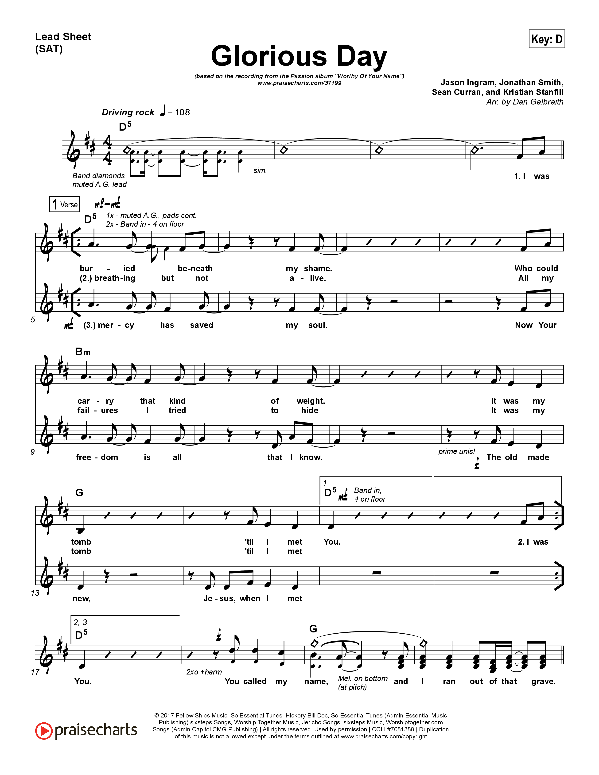 Glorious Day Lead Sheet (SAT) (Passion / Kristian Stanfill)