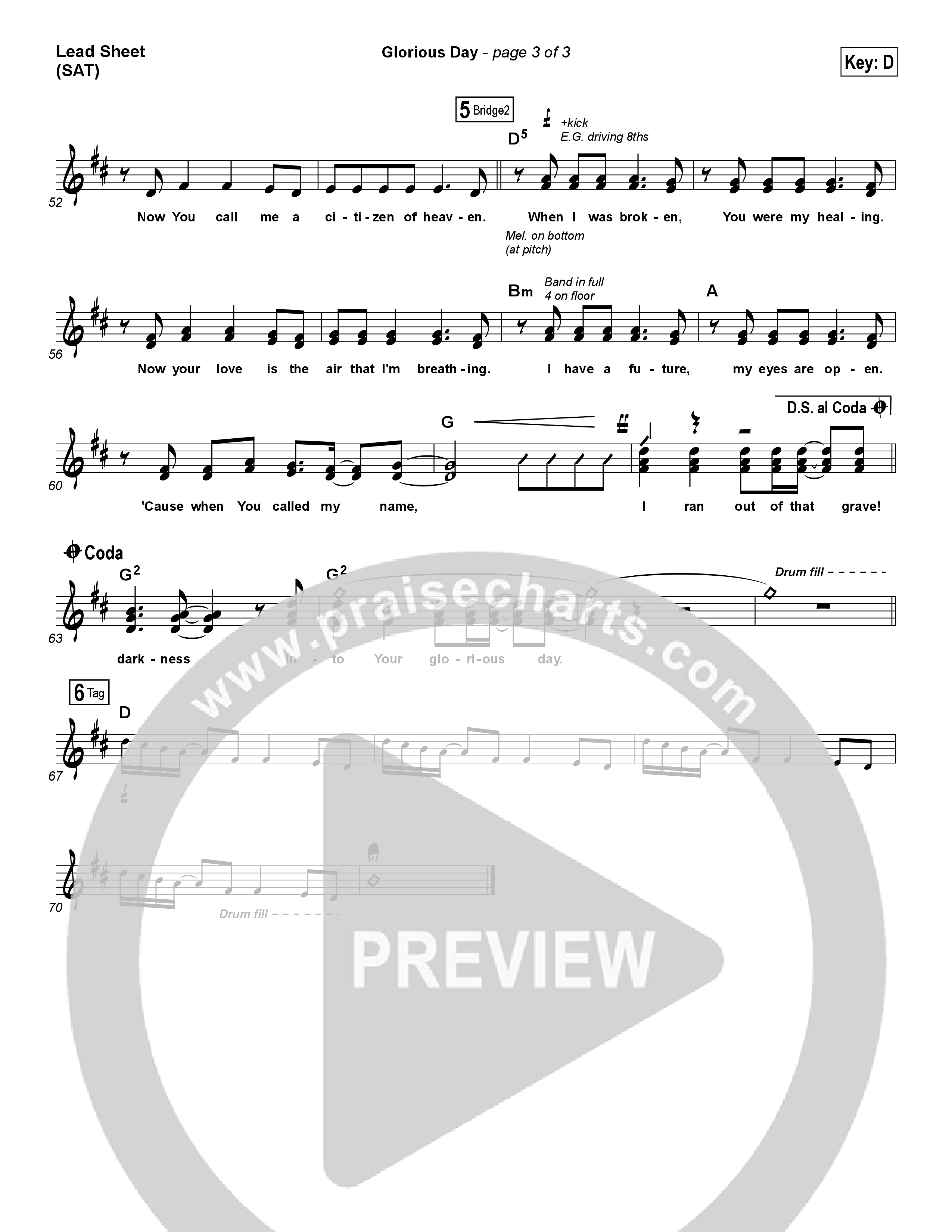 Glorious Day Lead Sheet (SAT) (Passion / Kristian Stanfill)