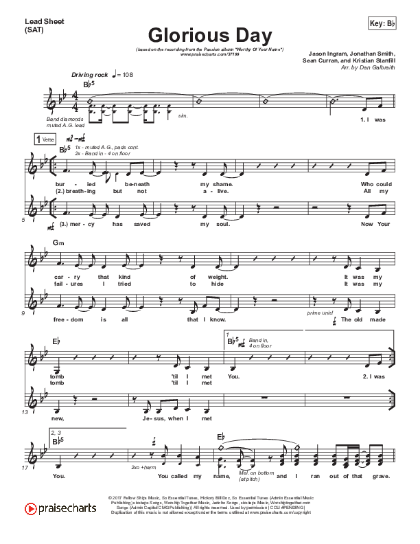 Glorious Day Lead Sheet (Passion / Kristian Stanfill)