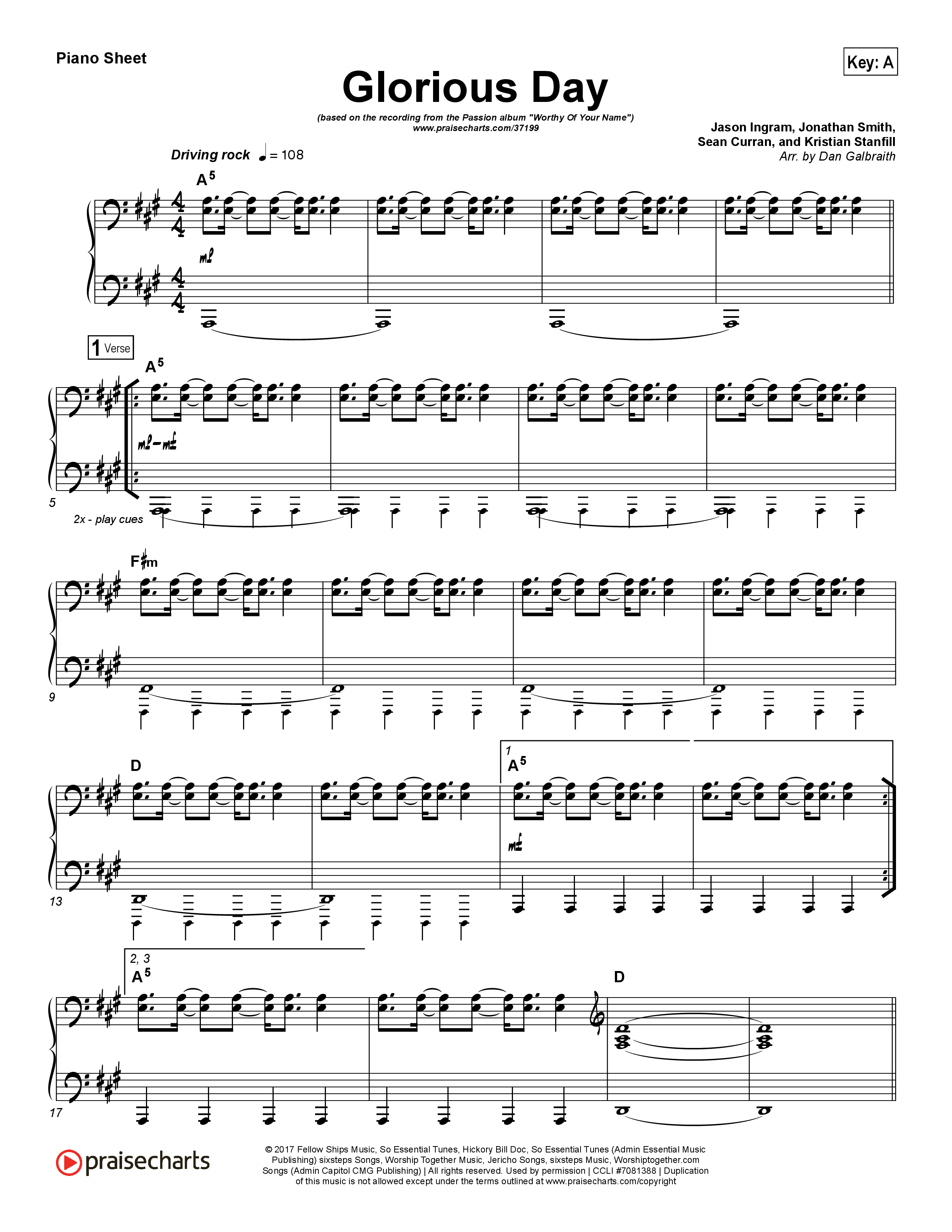 Glorious Day Piano Sheet (Passion / Kristian Stanfill)