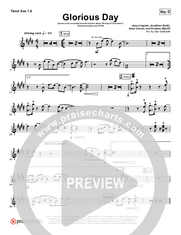 Glorious Day Tenor Sax 1,2 (Passion / Kristian Stanfill)
