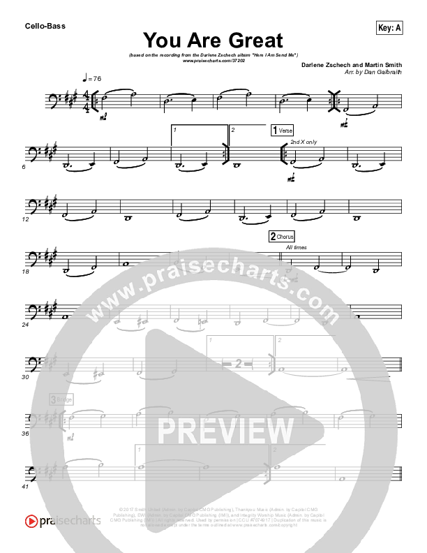 You Are Great Cello/Bass (Darlene Zschech)