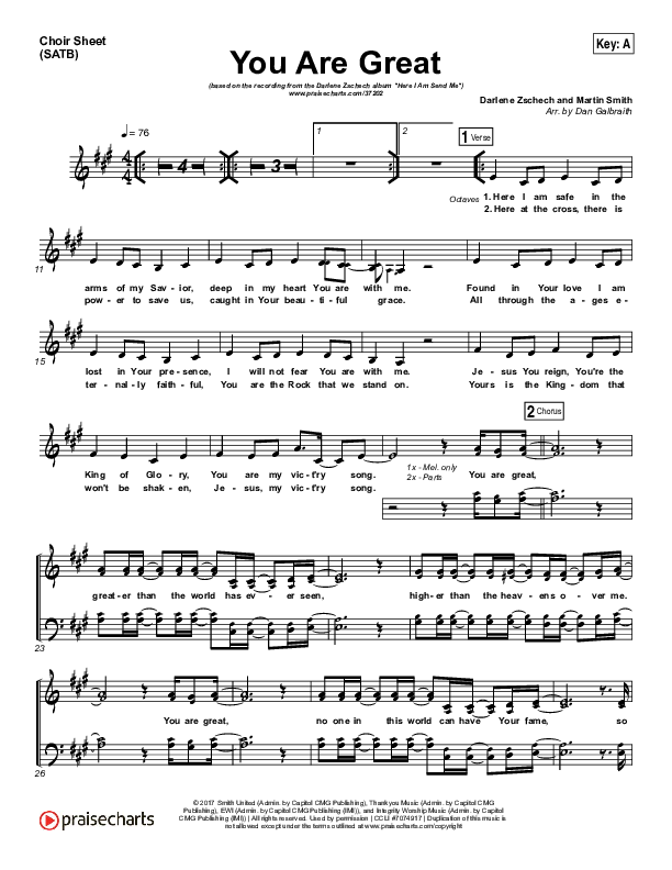 You Are Great Choir Vocals (SATB) (Darlene Zschech)